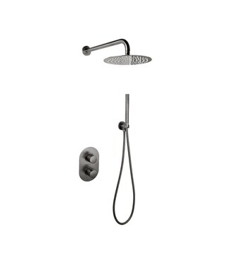 SANI-SUPPLY Inbouw Regendouche set Effeze Gunmetal Rond 25 cm Hoofddouche muur Thermostaatkraan incl. handdouche