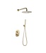 Inbouw Regendouche set Effeze Geborsteld goud Rond 25 cm Hoofddouche muur Thermostaatkraan incl. handdouche