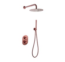 Inbouw Regendouche set Effeze Geborsteld goud Rond 25 cm Hoofddouche muur Thermostaatkraan incl. handdouche