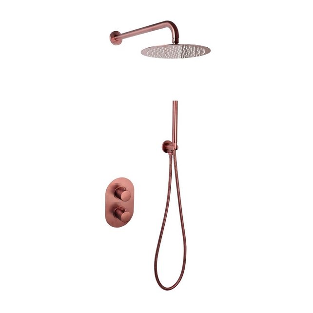 Inbouw Regendouche set Effeze Geborsteld goud Rond 25 cm Hoofddouche muur Thermostaatkraan incl. handdouche
