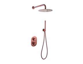 Inbouw Regendouche set Effeze Geborsteld koper Rond 25 cm Hoofddouche muur Thermostaatkraan incl. handdouche