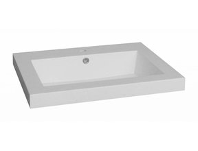 Wastafel mineraalmarmer 60cm overloop met kraangat 0 of 1 Wit glanzend SaniPro Trendline 60x47x5 cm zonder kraangat