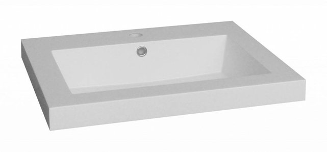 Wastafel mineraalmarmer 60cm overloop met kraangat 0 of 1 Wit glanzend SaniPro Trendline 60x47x5 cm zonder kraangat