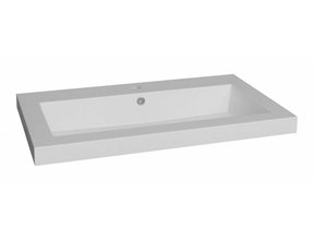 Wastafel mineraalmarmer 80cm overloop met kraangat 0 of 1 Wit glanzend SaniPro Trendline 80x47x5 cm zonder kraangat