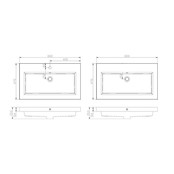 Wastafel mineraalmarmer 80cm overloop met kraangat 0 of 1 Wit glanzend SaniPro Trendline 80x47x5 cm zonder kraangat