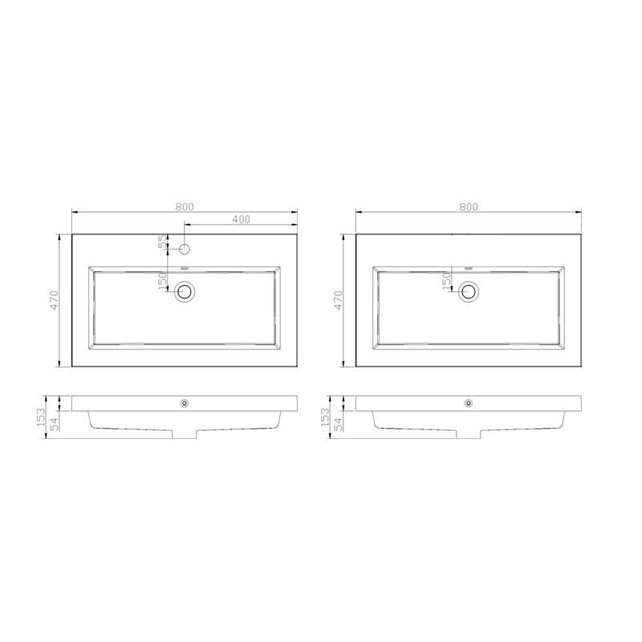 Wastafel mineraalmarmer 80cm overloop met kraangat 0 of 1 Wit glanzend SaniPro Trendline 80x47x5 cm zonder kraangat