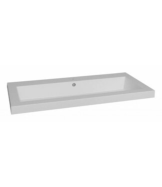 SANI-SUPPLY Wastafel mineraalmarmer 120cm enkel wasbak overloop met kraangat 2 of 0 Wit glanzend SaniPro Trendline 120x47x5 cm zonder kraangat