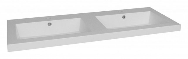 Wastafel mineraalmarmer 140cm Dubbele wasbak overloop met kraangat 2 Wit glanzend SaniPro Trendline 140x47x5 cm