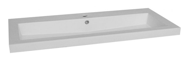 Wastafel 100cm enkele wasbak SaniPro Trend 100x47x5cm keramiek rechthoekig met overloop kraangat 1 - 2 of zonder kraangat