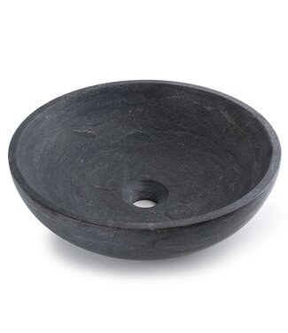 SANI-SUPPLY Ronde Waskom Natuursteen 38x12cm SaniPro Perno Opbouw Waskom Hardsteen 38x38x12 cm Grijs - Antraciet