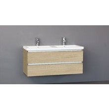 Badkamermeubel Trend Zara 120x47x52cm Licht Eiken SaniPro 2 Lades Greeploos met greeplist aliminium Softclose Wastafel 2 Kraangaten Keramiek