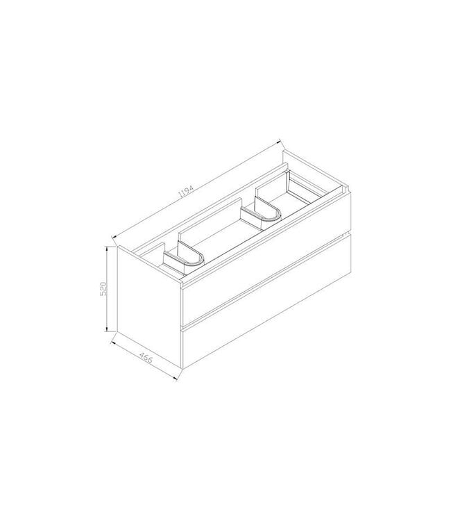 SANI-SUPPLY Badkamermeubel Trend Zara 120x47x52cm Licht Eiken SaniPro 2 Lades Greeploos met greeplist aliminium Softclose Wastafel 2 Kraangaten Keramiek