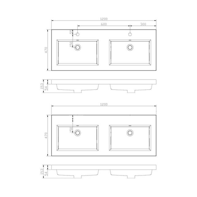 Badkamermeubel Trend Zara 120x47x52cm Licht Eiken SaniPro 2 Lades Greeploos met greeplist aliminium Softclose Wastafel 2 Kraangaten Keramiek