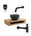 SaniPro PARRO Mini Toilet Fonteinset inbouw fonteinkraan Zwart Planchet met Handdoekhouder Natuursteen waskom met draaiknop Pushup Sifon 40x22x8cm