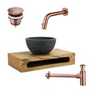 SaniPro PARRO Mini Toilet Fonteinset inbouw fonteinkraan Koper Planchet met Handdoekhouder Natuursteen waskom met draaiknop Pushup Sifon 40x22x8cm