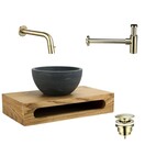 PARRO Mini Toilet Fonteinset inbouw fonteinkraan Geborsteld Goud Planchet met Handdoekhouder Natuursteen waskom met draaiknop Pushup Sifon 40x22x8cm