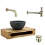 SaniPRO SaniPro PARRO Mini Toilet Fonteinset inbouw fonteinkraan Geborsteld Goud Planchet met Handdoekhouder Natuursteen waskom met draaiknop Pushup Sifon 40x22x8cm