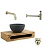 PARRO Mini Toilet Fonteinset inbouw fonteinkraan Geborsteld Goud Planchet met Handdoekhouder Natuursteen waskom met draaiknop Pushup Sifon 40x22x8cm