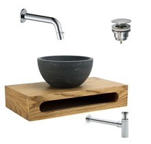 PARRO Mini Toilet Fonteinset inbouw fonteinkraan Chroom Planchet met Handdoekhouder Natuursteen waskom met draaiknop Pushup Sifon 40x22x8cm