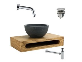 PARRO Mini Toilet Fonteinset inbouw fonteinkraan Chroom Planchet met Handdoekhouder Natuursteen waskom met draaiknop Pushup Sifon 40x22x8cm