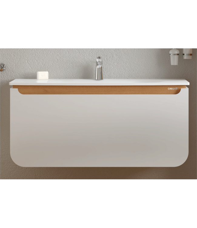 Design Badkamermeubel Pion 120cm Creavit Wit Keramisch wastafel kraangat 1 incl Design afvoerplug  120x85x53cm zonder overloop
