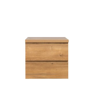 Badkamermeubel 60x50x48cm Mat Eiken Topblad Callisto Diamond Hangend 2 Lades Softclose Greeploos Zonder Kraangat