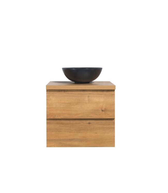 Badkamermeubel 60x50x48cm Mat Eiken Topblad Callisto Diamond Hangend 2 Lades Softclose Greeploos Zonder Kraangat