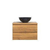 Badkamermeubel 80x50x48cm Mat Eiken Topblad Callisto Diamond Hangend 2 Lades Softclose Greeploos Zonder Kraangat