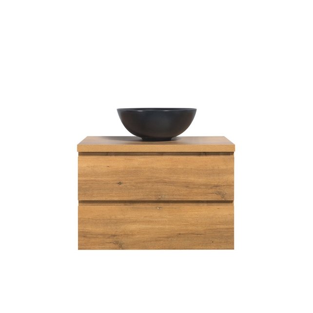 Badkamermeubel 80x50x48cm Mat Eiken Topblad Callisto Diamond Hangend 2 Lades Softclose Greeploos Zonder Kraangat