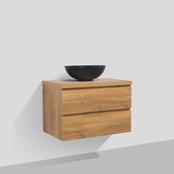Badkamermeubel 80x50x48cm Mat Eiken Topblad Callisto Diamond Hangend 2 Lades Softclose Greeploos Zonder Kraangat