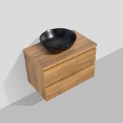 Badkamermeubel 80x50x48cm Mat Eiken Topblad Callisto Diamond Hangend 2 Lades Softclose Greeploos Zonder Kraangat