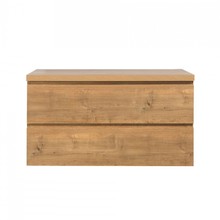 Badkamermeubel 100x50x48cm Mat Eiken Topblad Callisto Diamond Hangend 2 Lades Softclose Greeploos Zonder Kraangat