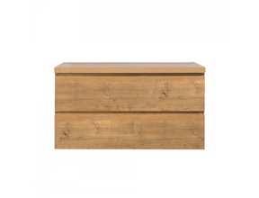 Badkamermeubel 100x50x48cm Mat Eiken Topblad Callisto Diamond Hangend 2 Lades Softclose Greeploos Zonder Kraangat