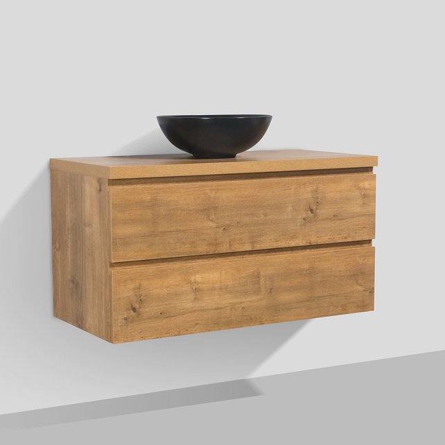 Badkamermeubel 100x50x48cm Mat Eiken Topblad Callisto Diamond Hangend 2 Lades Softclose Greeploos Zonder Kraangat Badkamermeubel 100x50x48cm Mat Eiken Topblad Callisto Diamond Hangend 2 Lades Softclose Greeploos Zonder Kraangat