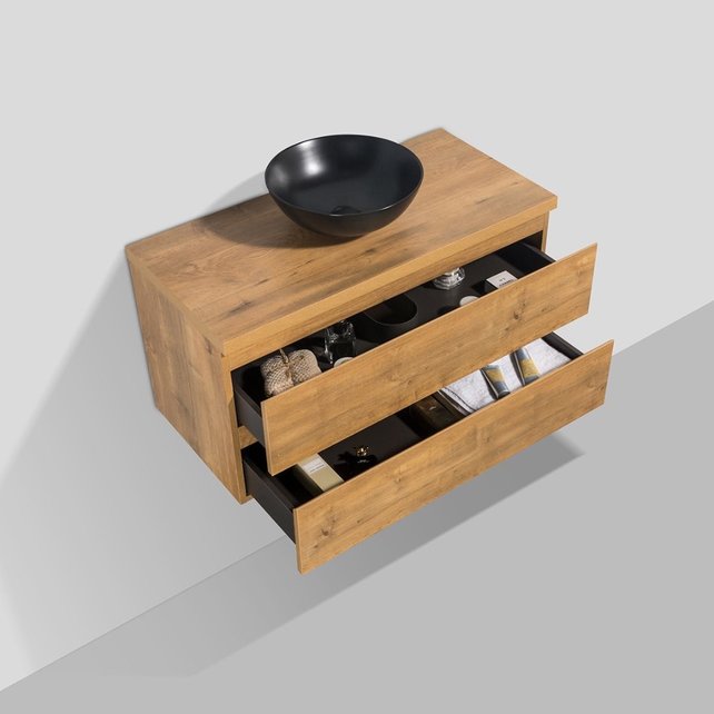 Badkamermeubel 100x50x48cm Mat Eiken Topblad Callisto Diamond Hangend 2 Lades Softclose Greeploos Zonder Kraangat Badkamermeubel 100x50x48cm Mat Eiken Topblad Callisto Diamond Hangend 2 Lades Softclose Greeploos Zonder Kraangat