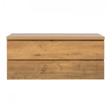 Badkamermeubel 120x50x48cm Mat Eiken Topblad Callisto Diamond Hangend 2 Lades Softclose Greeploos Zonder Kraangat