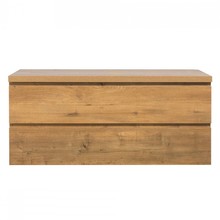 Badkamermeubel 120x50x48cm Mat Eiken Topblad Callisto Diamond Hangend 2 Lades Softclose Greeploos Zonder Kraangat