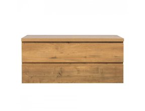 Badkamermeubel 120x50x48cm Mat Eiken Topblad Callisto Diamond Hangend 2 Lades Softclose Greeploos Zonder Kraangat