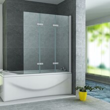 Badwand Elena 3-Delig 130x140cm Antikalk Helder Glas Chroom Profiel 6mm Veiligheidsglas Easy Clean omkeerbaar