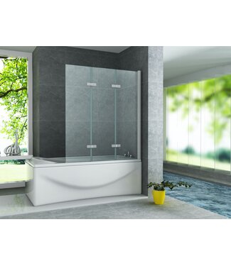 CREAVIT Badwand Elena 3-Delig 130x140cm Antikalk Helder Glas Chroom Profiel 6mm Veiligheidsglas Easy Clean omkeerbaar