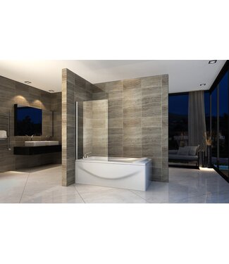 CREAVIT Badwand Elena 70x140cm Antikalk Helder Glas Vaste Wand Chroom Profiel 6mm Veiligheidsglas Easy Clean