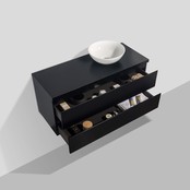 Badkamermeubel 120x50x48cm Mat Zwart Topblad Callisto Diamond Hangend 2 Lades Softclose Greeploos Zonder Kraangat