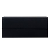 Badkamermeubel 120x50x48cm Mat Zwart Topblad Callisto Diamond Hangend 2 Lades Softclose Greeploos Zonder Kraangat