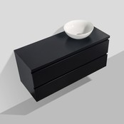 Badkamermeubel 120x50x48cm Mat Zwart Topblad Callisto Diamond Hangend 2 Lades Softclose Greeploos Zonder Kraangat