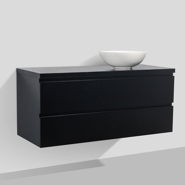 Badkamermeubel 120x50x48cm Mat Zwart Topblad Callisto Diamond Hangend 2 Lades Softclose Greeploos Zonder Kraangat
