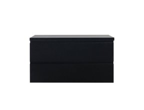 Badkamermeubel 100x50x48cm Mat Zwart Topblad Callisto Diamond Hangend 2 Lades Softclose Greeploos Zonder Kraangat