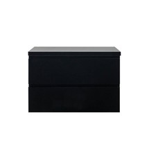 Badkamermeubel 80x50x48cm Mat Zwart Topblad Callisto Diamond Hangend 2 Lades Softclose Greeploos Zonder Kraangat