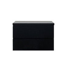 Badkamermeubel 80x50x48cm Mat Zwart Topblad Callisto Diamond Hangend 2 Lades Softclose Greeploos Zonder Kraangat