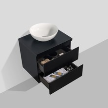 Badkamermeubel 60x50x48cm Mat Zwart Topblad Callisto Diamond Hangend 2 Lades Softclose Greeploos Zonder Kraangat