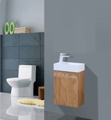 Fonteinkast Compleet Set Eiken met Fonteintje Mineraalmarmer Kraangat Rechts 40x22x52cm SaniPro Wood Eiken / Multiplex gefineerd waterdicht